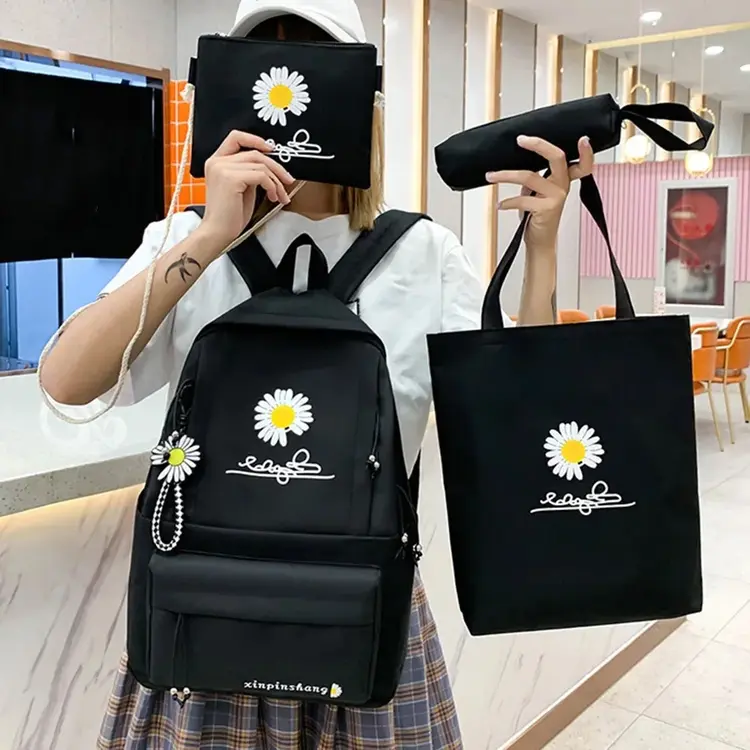 Childrens Canvas School Bags Fashionable 4pcs Backpacks for Girls