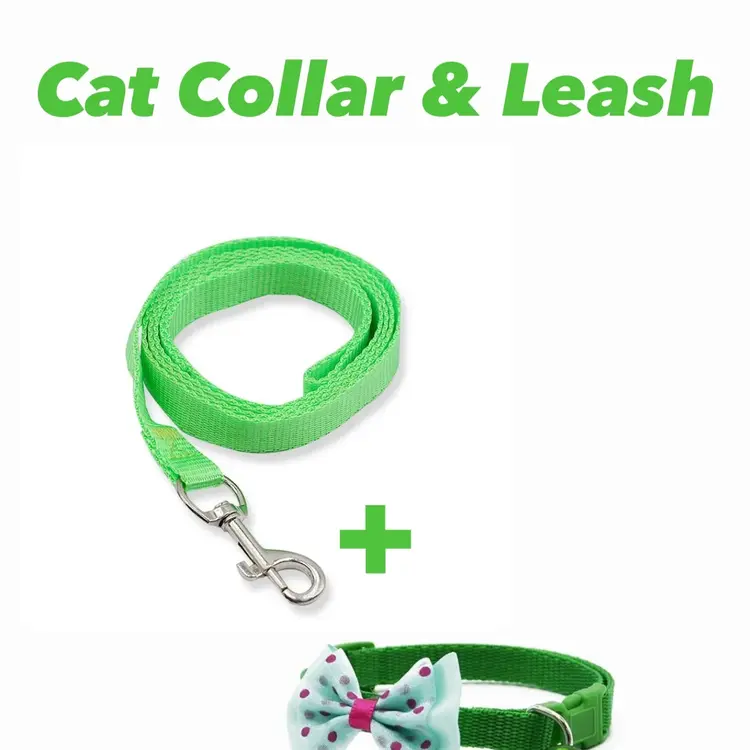 Green Nylon Leash with Bell Collar for Cats