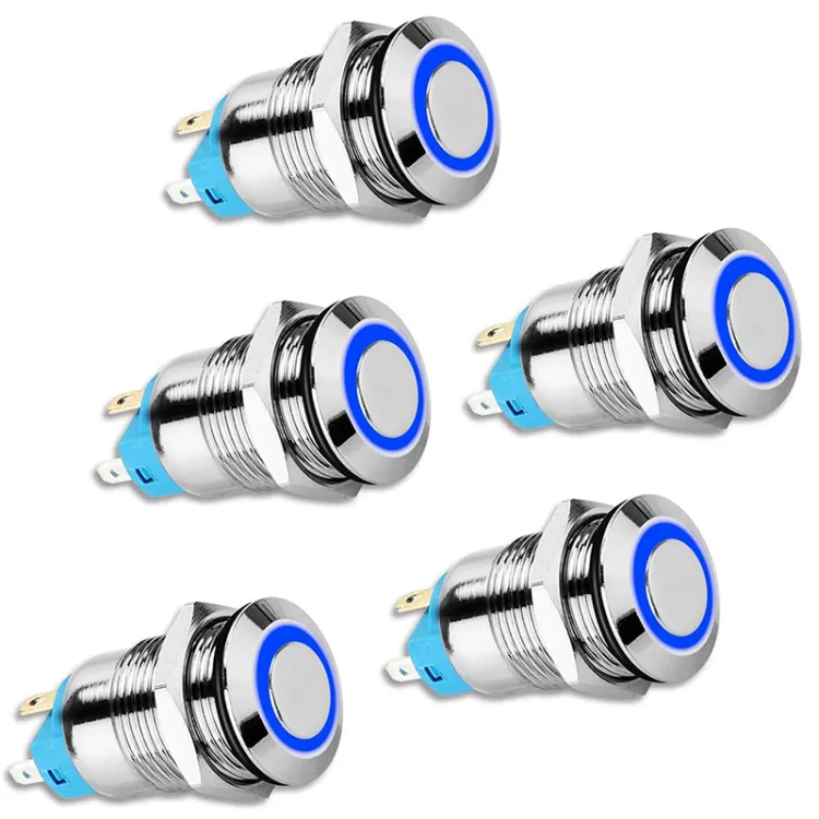Waterproof Latching Push Button Switch with 12 mm Diameter and 5 PCS Set
