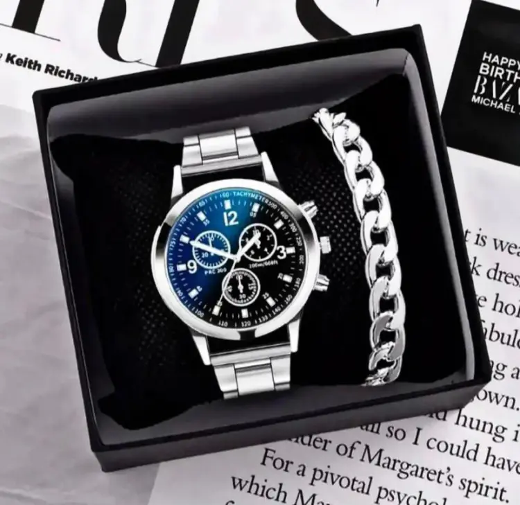 Steel  Classic Luxury Watch for Men with Silver Hand/Wrist Bracelet Chain