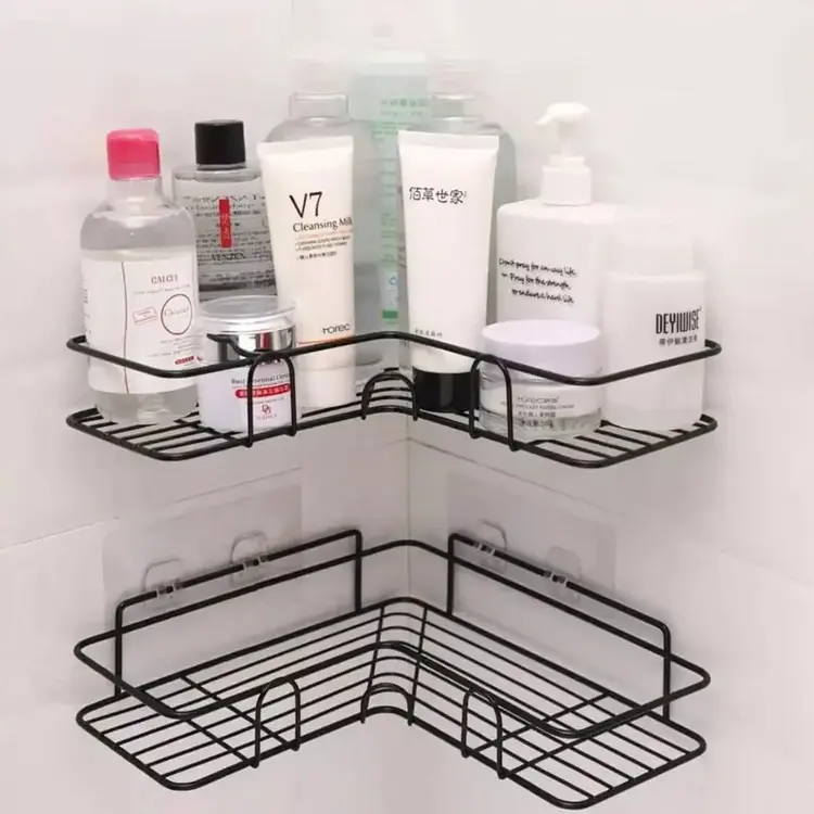 Bathroom Kitchen Punch Corner Frame Shower Shelf
