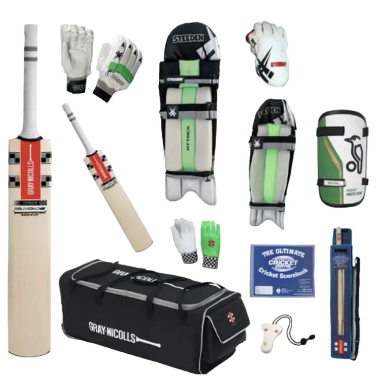 Complete 12 Piece Cricket Kit for Men Bat Ball Pads Guards Gloves