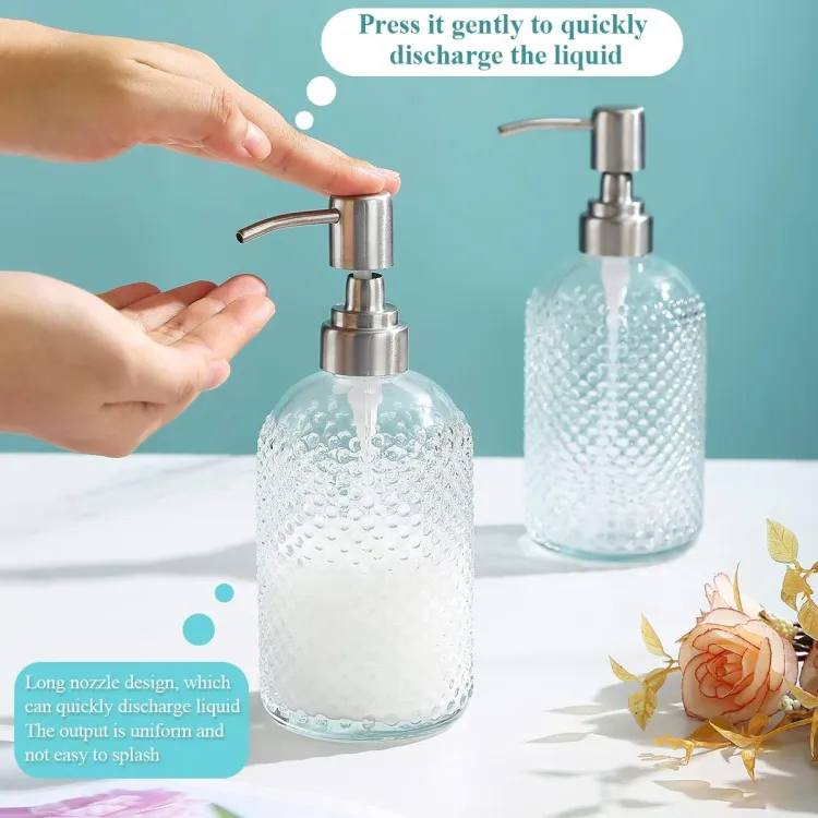 350ml Capacity Glass Soap Dispenser with Stainless Steel Pump Bathroom Kitchen Soap Dispenser Soap Bottle