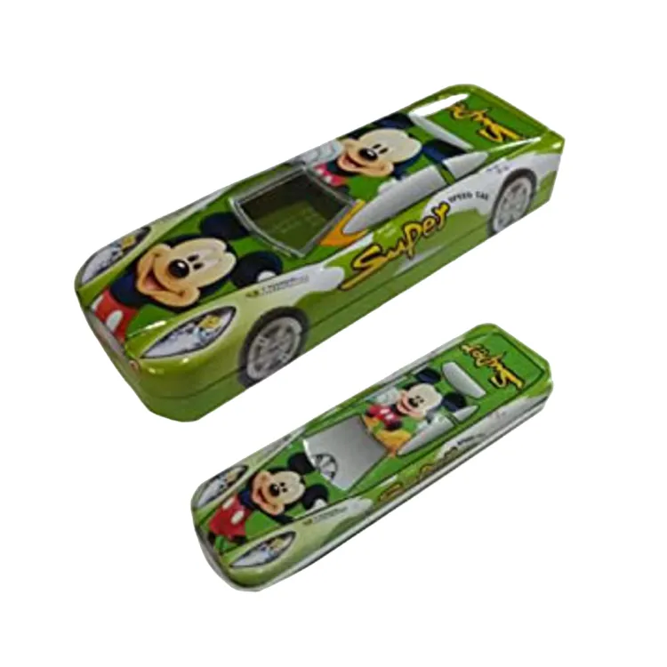 Cartoon Metal Car Style Kids Geometry Box 2 in1 Stationery Solution