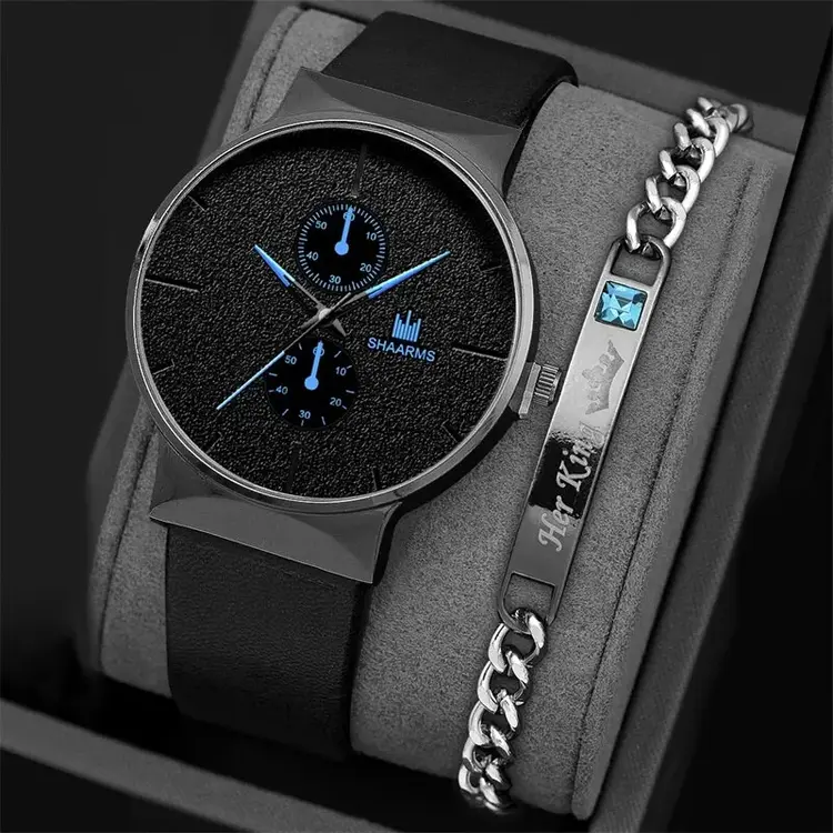 2Pcs Fashion Mens Sports Watches Man Business Quartz