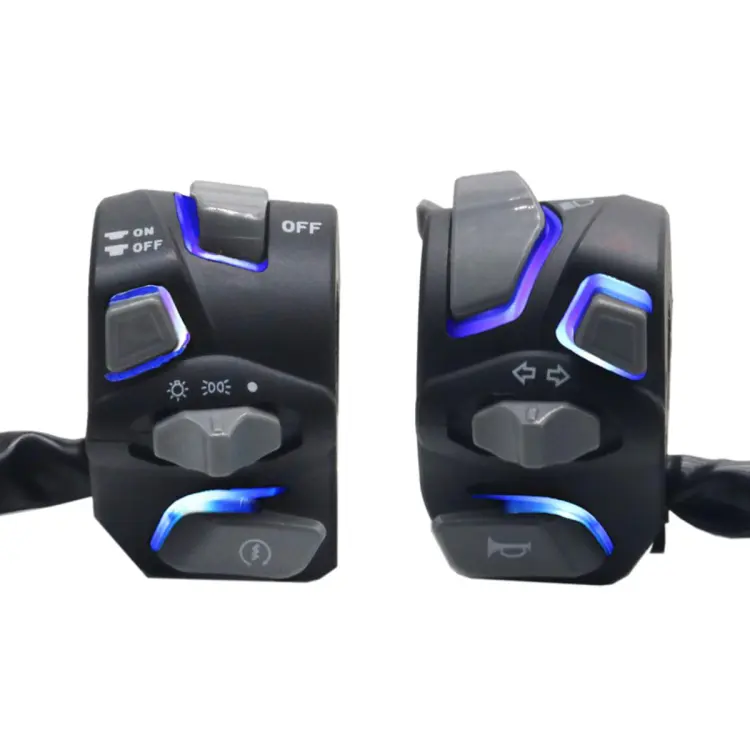Blue LED Handlebar Switch Assembly for Motorcycle Headlight Warning Light Turn Signal Horn Start Kill Button