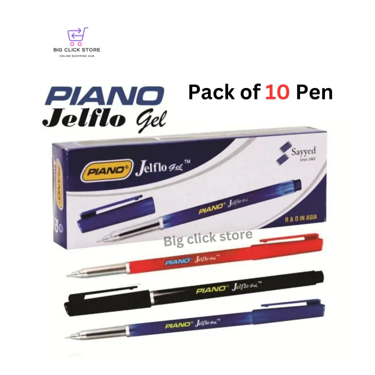 PIANO Jelflo Gel Pen 10 Pack in Blue Black & Red Colors