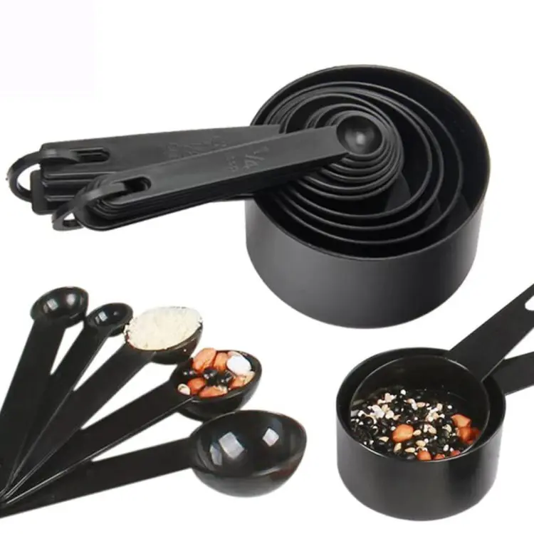 10 Piece Black Plastic Measuring Spoons Cups for Precise Baking and Coffee