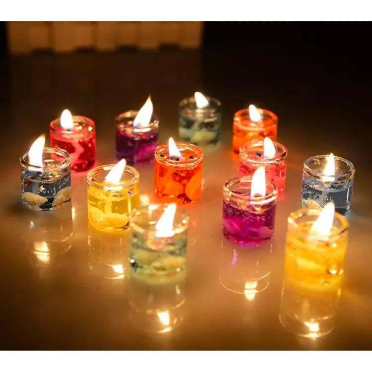 Exquisite Set of 6 Seashell Jelly Glass Tea Light Candles for Home Decor