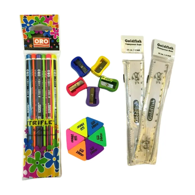 19 Piece ORO Stationery Set Ideal Gift for Kids with 6 Pencils 6 Erasers 5 Sharpeners and 2 Rulers