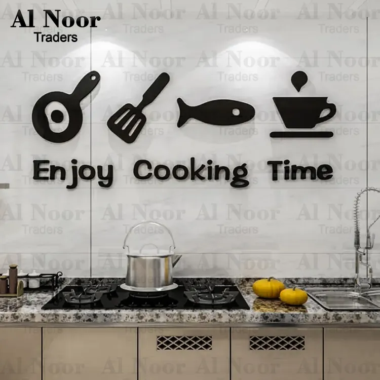 Trending 3 D Wooden Wall Art DIY Kitchen Restaurant Stickers for Home Decor