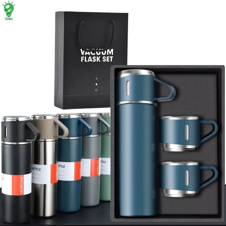 Gift Set 500 ml Travel Water Bottles 3 Mugs Thermos Flask