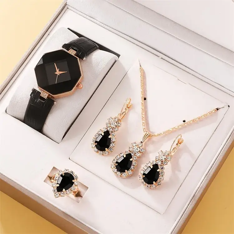 Luxury Rhinestone Women’s Watch Set 5pcs Quartz Wristwatch for Ladies