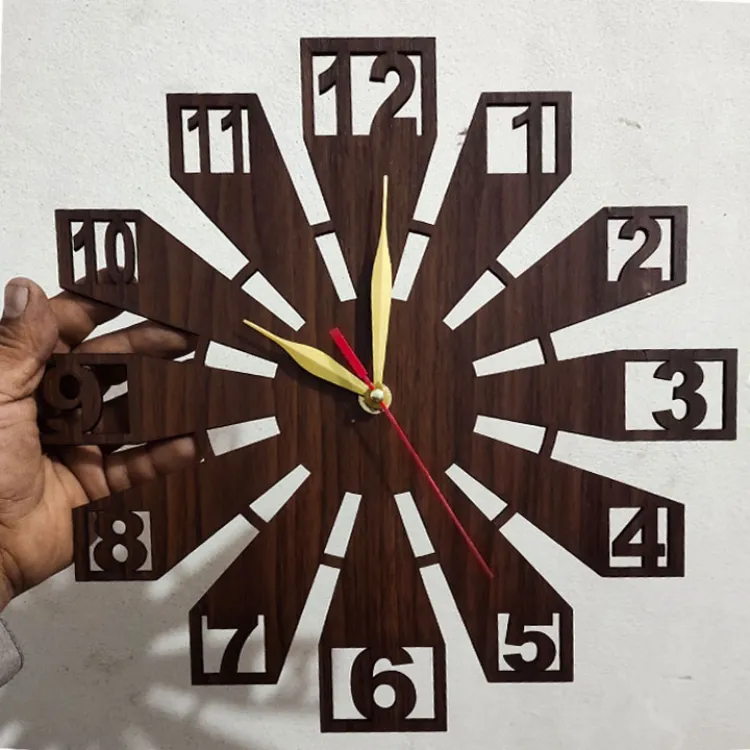 3 D Wooden Wall Clock Big Size Dark Brown (12×12)