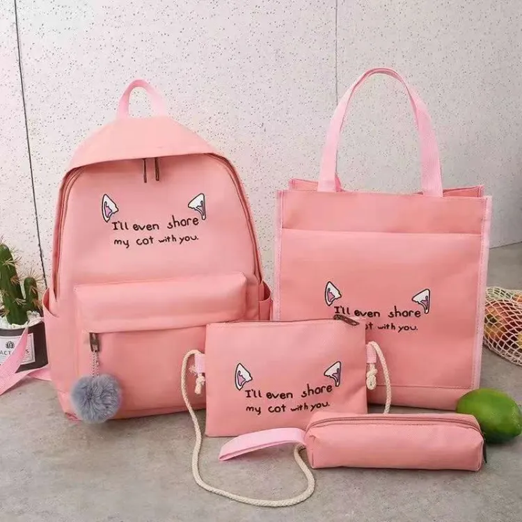 4 Piece Canvas School Bags Trendy Backpacks for Teenage Girls