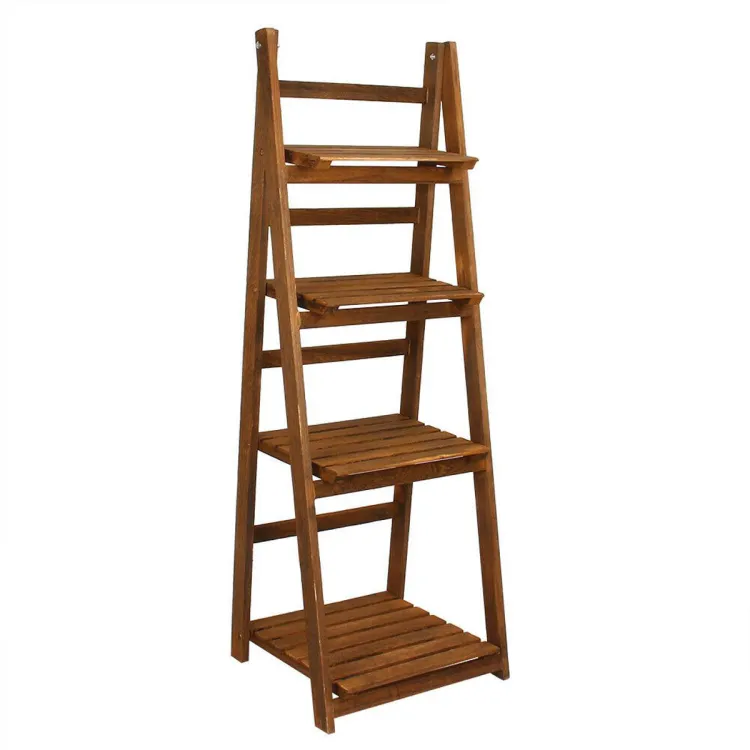 4 Tier Folding Wooden Ladder Shelf Flower Plant Decor