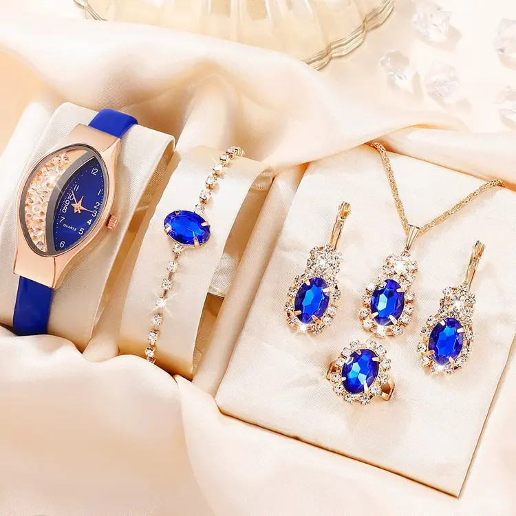 6PCS Women Rhinestone Quartz Watch Set Luxury Brand Design