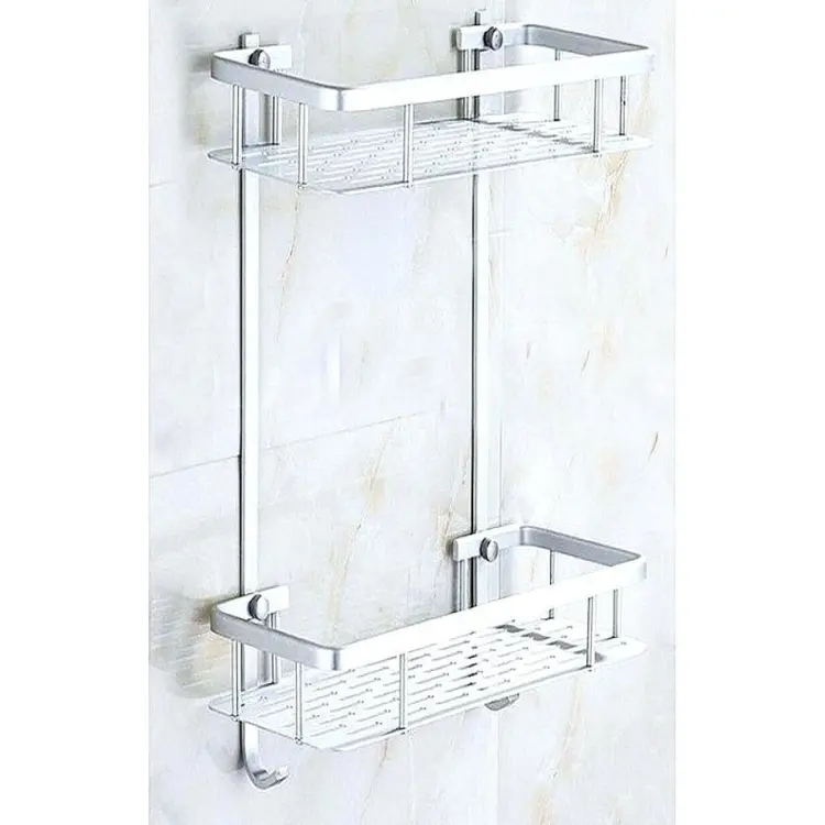 Aluminum Double Shelf Rack Versatile Wall Mounted Bathroom Storage