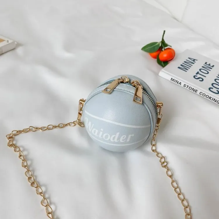 Leather Basketball Cross Body Bag for Kids with Metal Chain Strap