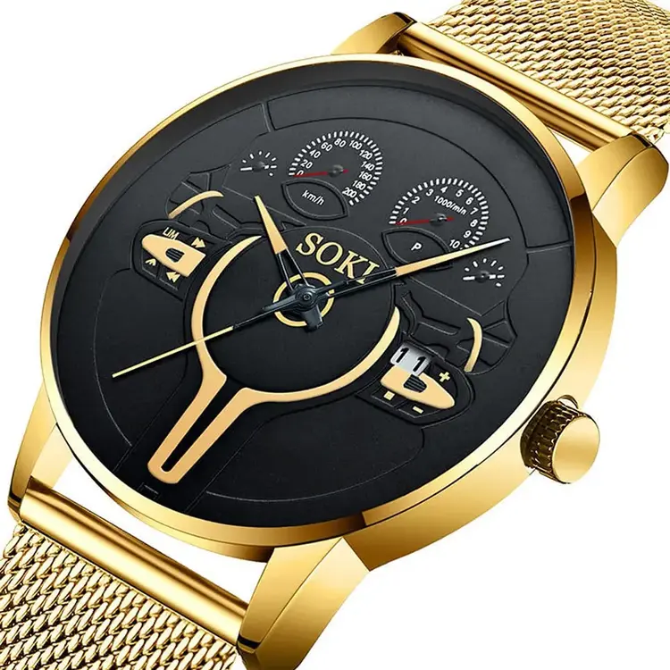 Top Luxury Fashion Calendar Watch Men Stainless Steel Strap