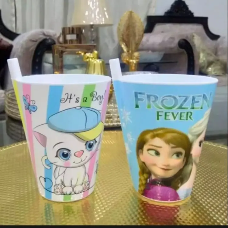 Pack of 2 Cartoon Sippy Cups 300 ml Straw Glass for Kids