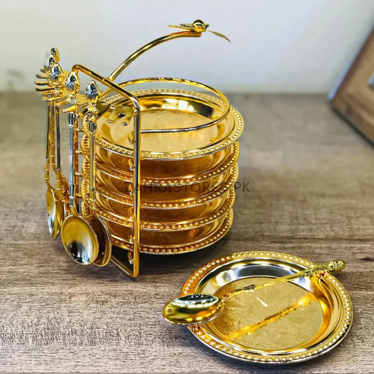 12 Piece Metal Dessert Fruit Cake Coffee Tea Spoon Plate Set