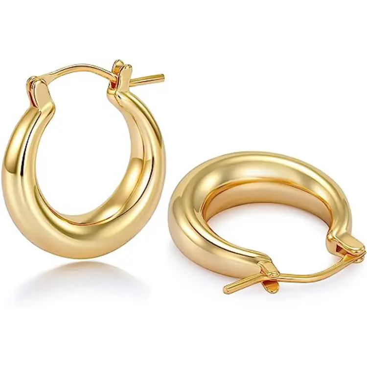 Trendy Golden Sterling Steel Hoop Earrings For Women