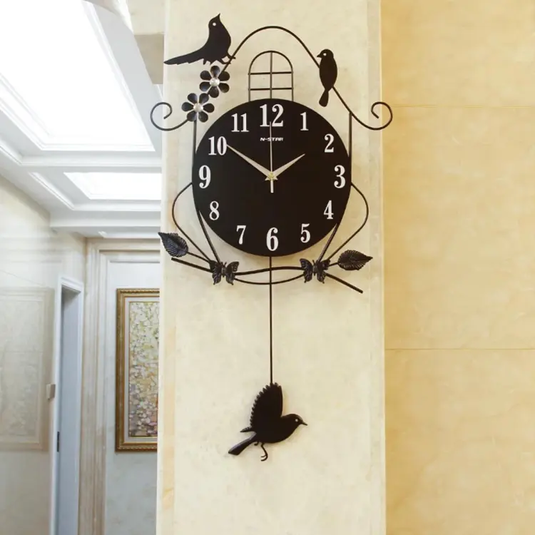 Elegant Avian Timepiece Stylish Wooden Wall Clock with Pendulum and Bird Motif