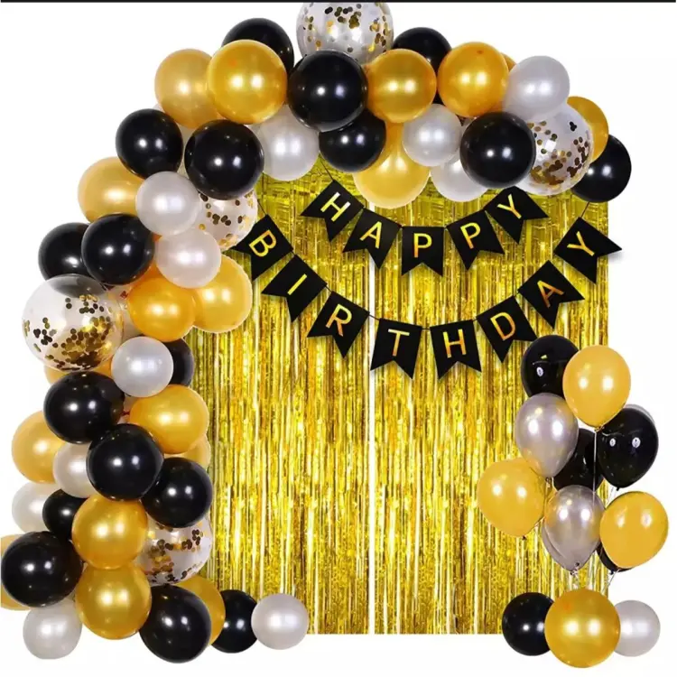 Happy birthday Decoration Set Theme Including 30 Black&Gold&Silver