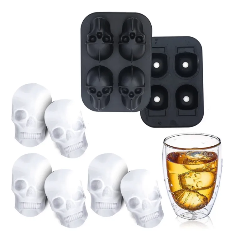 3D Thickened Skull Ice Mould Cake Jelly Silicone Ice Cubes Tray