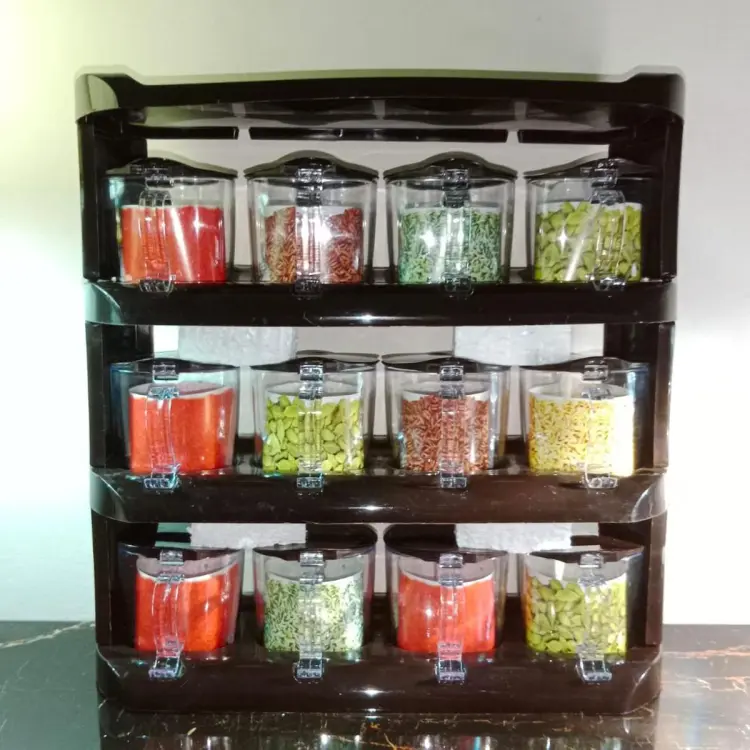 12 Pieces Crown Smart Kitchen Rack Masala Box with Automatic Lid