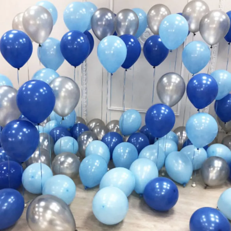 Pack of 50 Party Balloons for Blue and Silver Theme Events