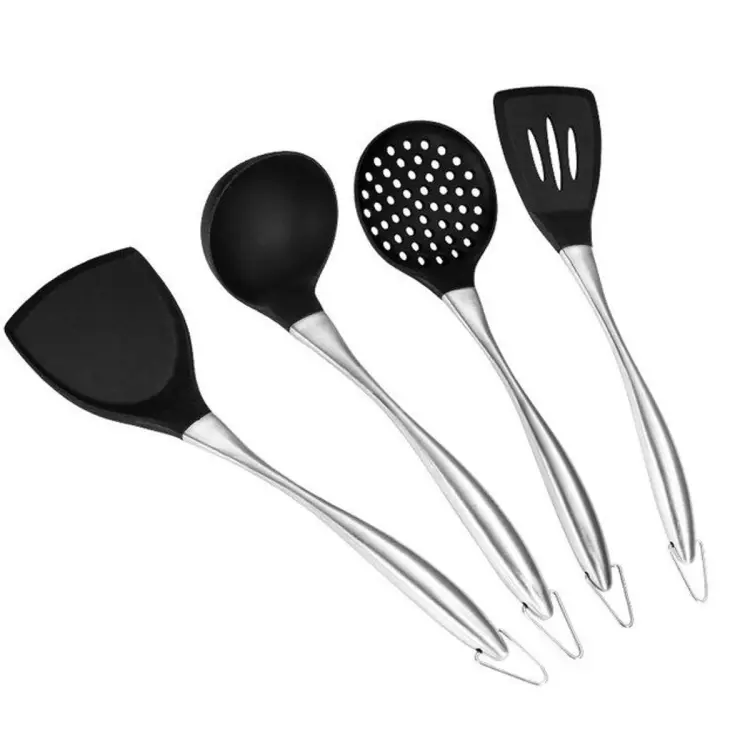 Pack of 4 Silicone Cooking Spoon Utensils Set Kitchen Tool