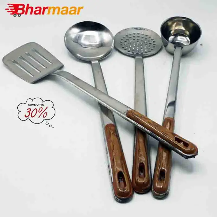 Spoon Set Pack of 4 Stainless Steel Wood handle