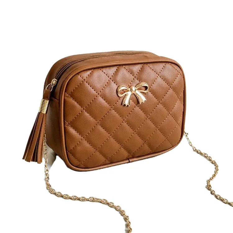 Women Rhombus Embroidered Chain Shoulder Messenger Casual Fashion