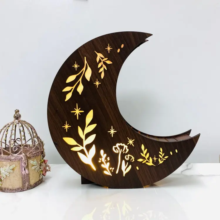 Dotz Brand 3 D Laser Cutting Wooden Lamp Unique LED Moon Lamp