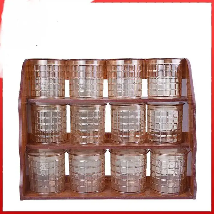 Wooden Masala Rack with 12 Jars Wall Hanging and Shelf Store for Galaxy Wood Kitchen