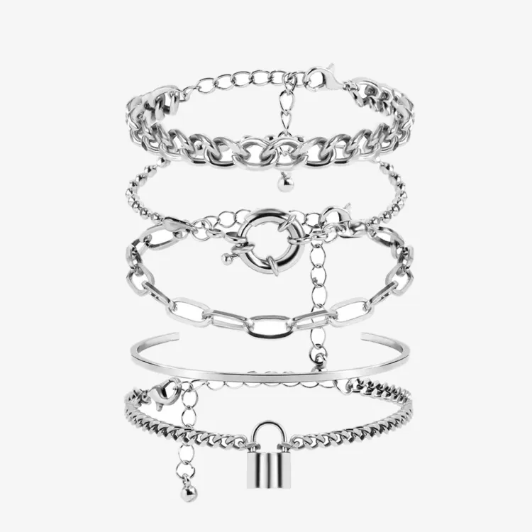 Gold Silver Chain Lock Bracelet Bangle Women Jewelry