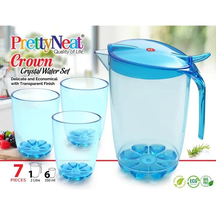 Crystal Plastic Water Glass Set 6 pieces with 1 piece Jug