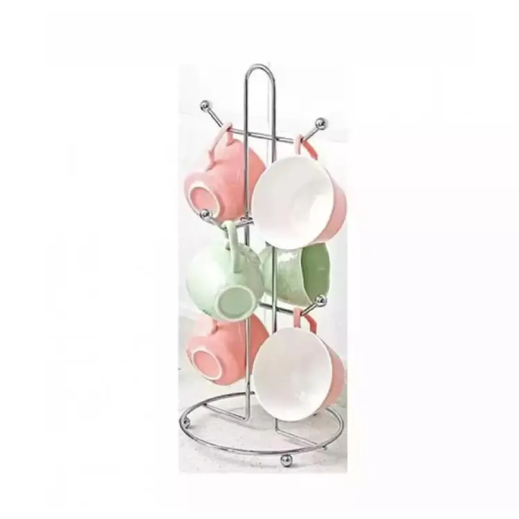 Cup Stand Stainless Steel 35 cm height 6 hooks