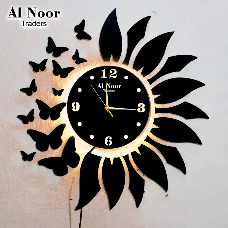 Beauty of the Al Noor Traders Brand Flower Wooden Wall Clock with Premium Light