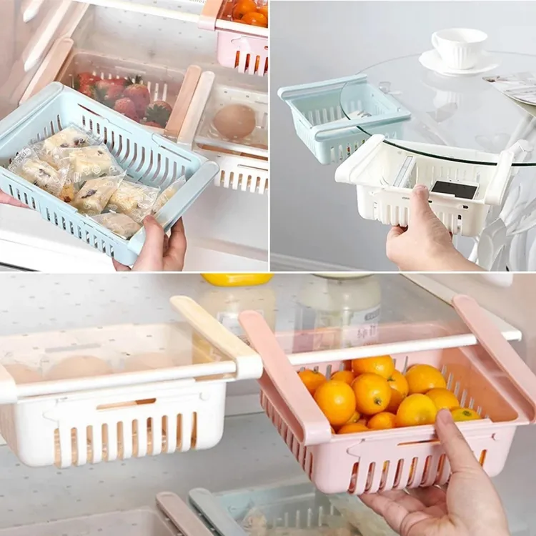 Fridge Basket Adjustable Sizes Space saver kitchen Side Basket