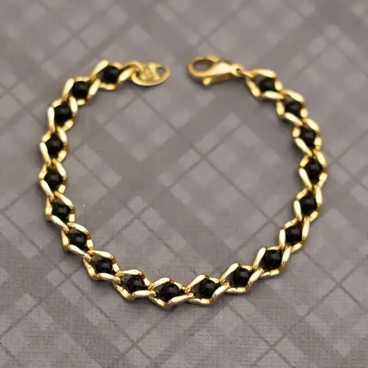 Vintage Gold Tone Beaded Chain Bracelet For Girls