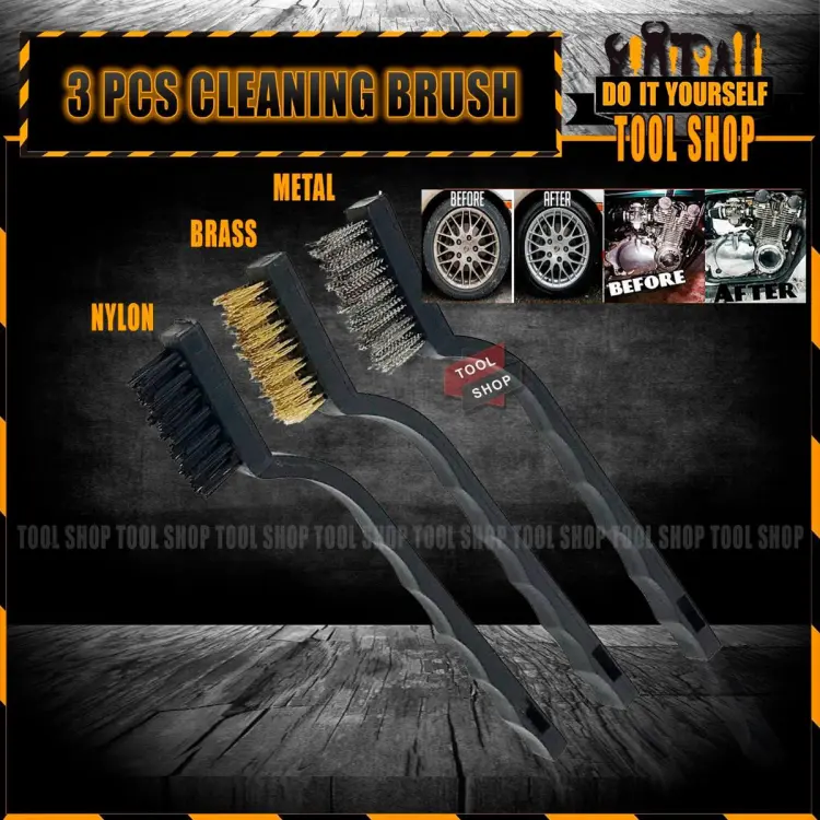 3 Pcs Set Mini Wire Brush Steel Brass Cleaning for bike cars multi purpose use