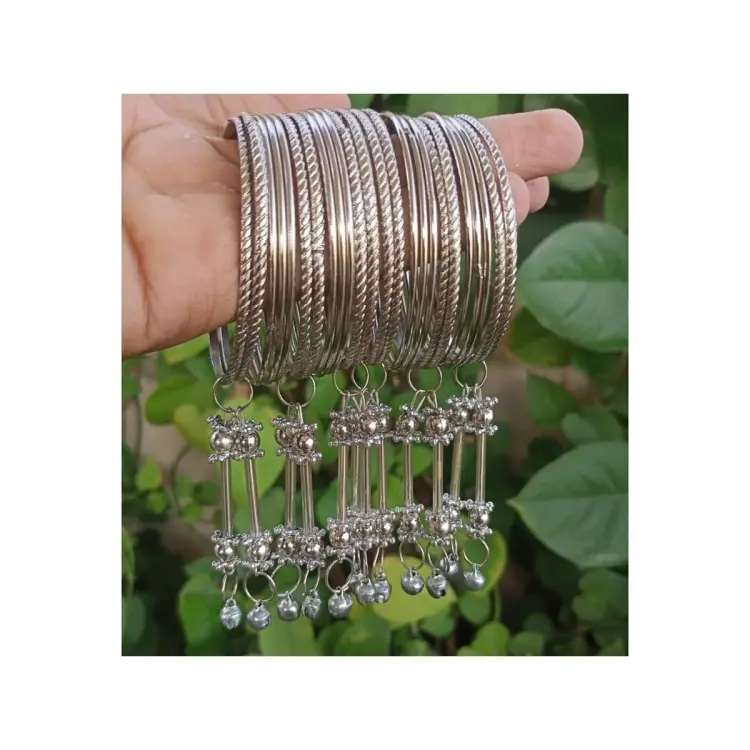 Artificial Handmade Beautifull Lady’s Fashion Silver Steel Bangle 24 Pcss