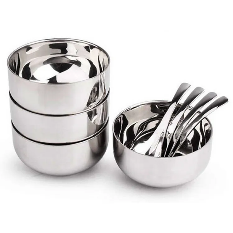 Stainless Steel Small Mini Bowls 4 Pcs with 4 Tea Spoon Set