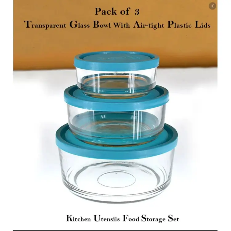 Set of 3 Piece Storage Bowls Plastic Lid